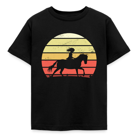 Kinder T-Shirt "Pferd im Retro-Stil" - Schwarz