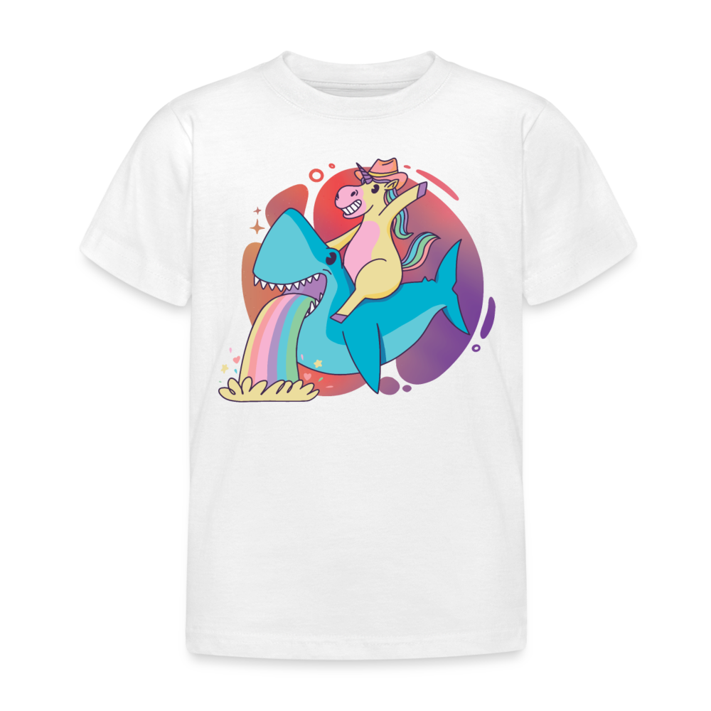 Kinder T-Shirt "Einhorn mit Hai" - Weiß