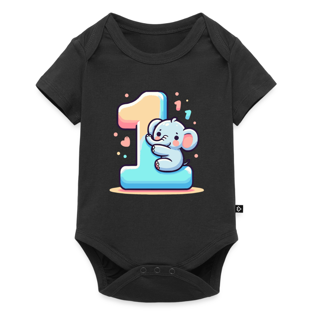 Baby Bio-Kurzarm-Body "Elefant umarmt die 1" - Schwarz