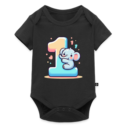Baby Bio-Kurzarm-Body "Elefant umarmt die 1" - Schwarz