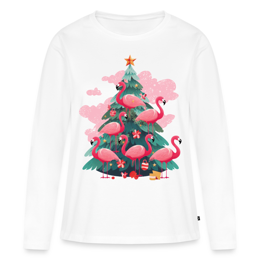 Frauen Bio-Langarmshirt "Flamingo Weihnachtsbaum" - Weiß