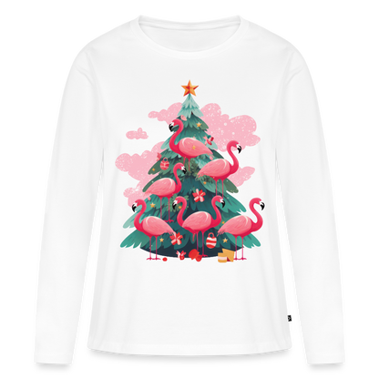 Frauen Bio-Langarmshirt "Flamingo Weihnachtsbaum" - Weiß