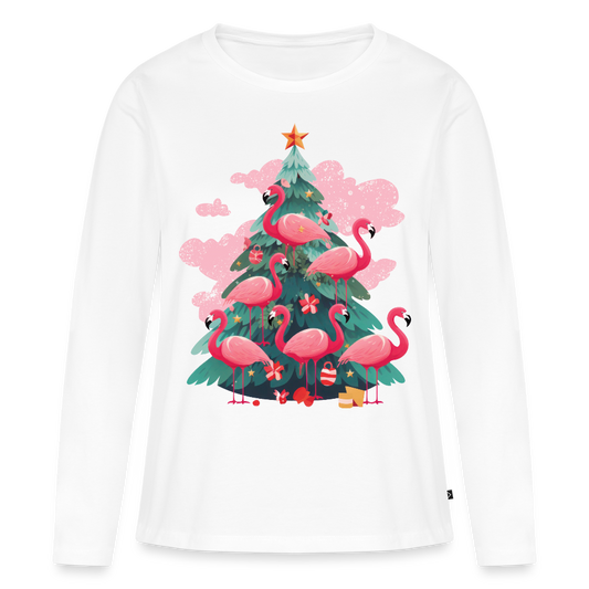 Frauen Bio-Langarmshirt "Flamingo Weihnachtsbaum" - Weiß
