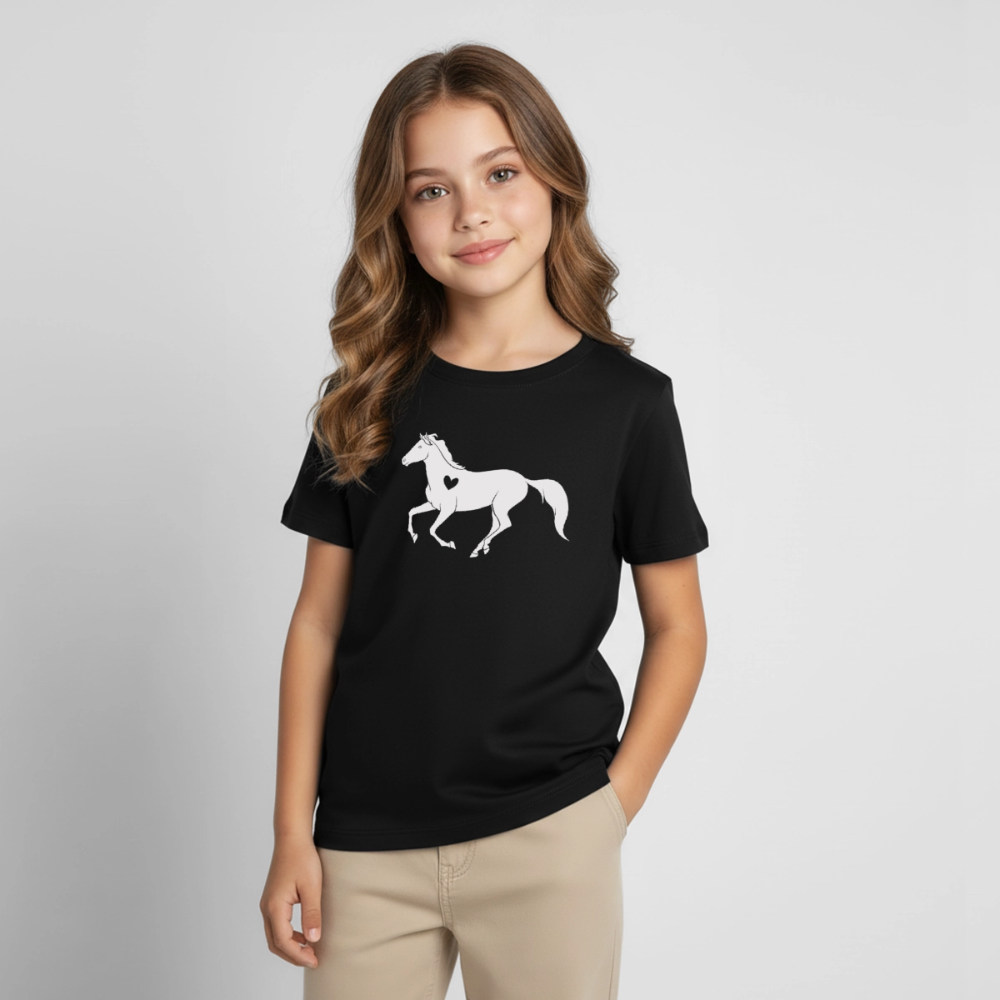 Kinder T-Shirt "Pferd mit Herzmotiv" - Schwarz