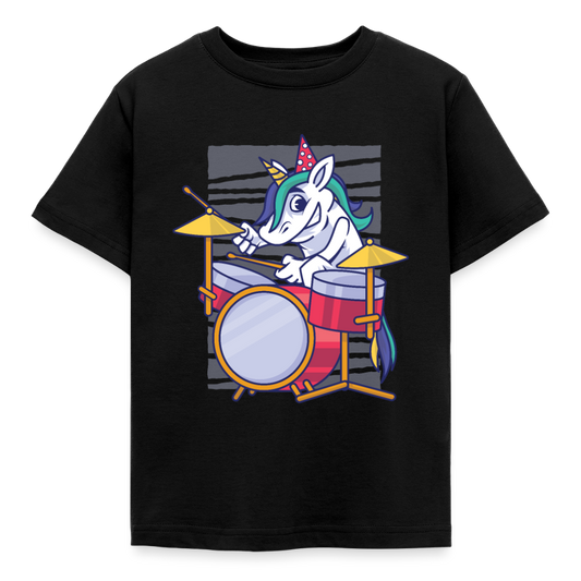 Kinder T-Shirt "Schlagzeug-Einhorn" - Schwarz