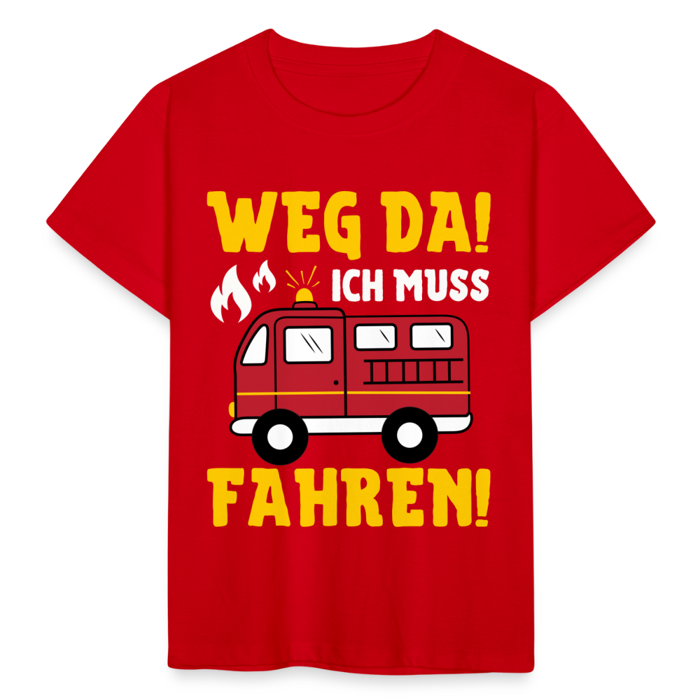 Kinder T-Shirt "Weg da! Ich muss fahren!" (Feuerwehr-Motiv) - Rot