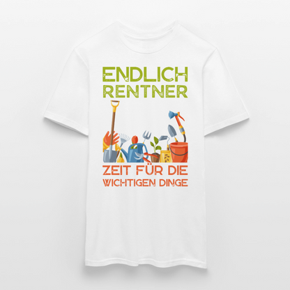 Männer T-Shirt "Endlich Rentner - Zeit für die wichtigen Dinge - Garten" - Weiß