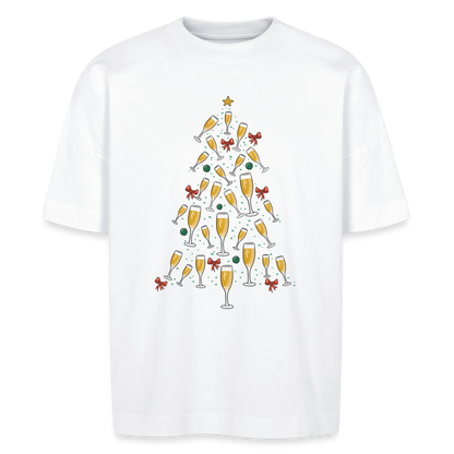 Oversize Bio-T-Shirt "Sektgläser Weihnachtsbaum" - Weiß