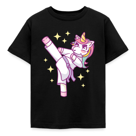 Kinder T-Shirt "Karate-Einhorn" - Schwarz