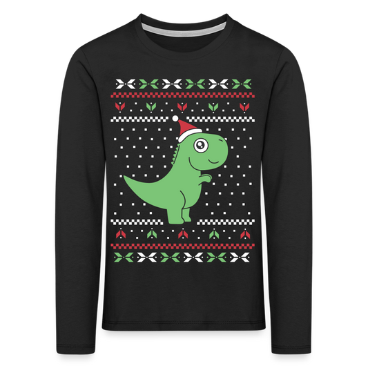 Kinder Premium Langarmshirt "Lustiger Weihnachts-Dinosaurier" - Schwarz