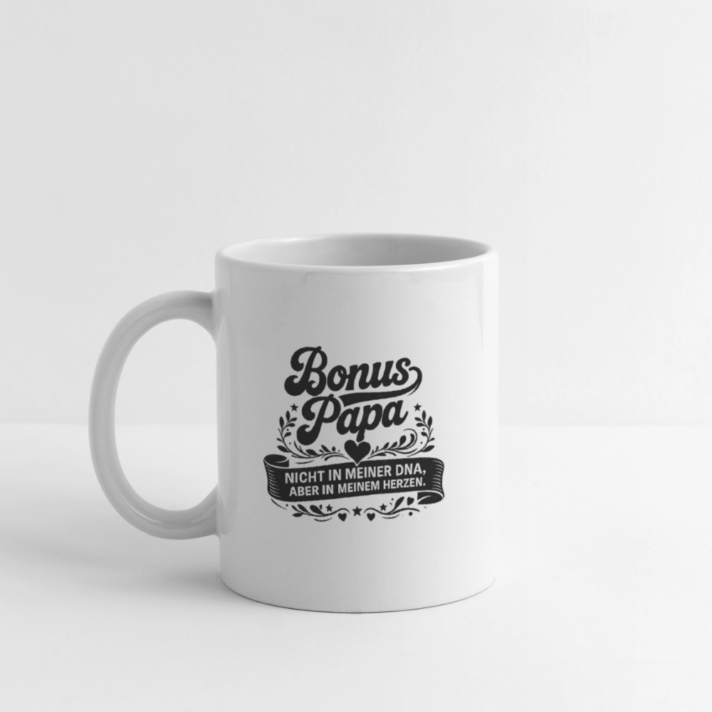 Tasse "Bonus Papa - nicht in meiner DNA, aber in meinem Herzen" - Weiß