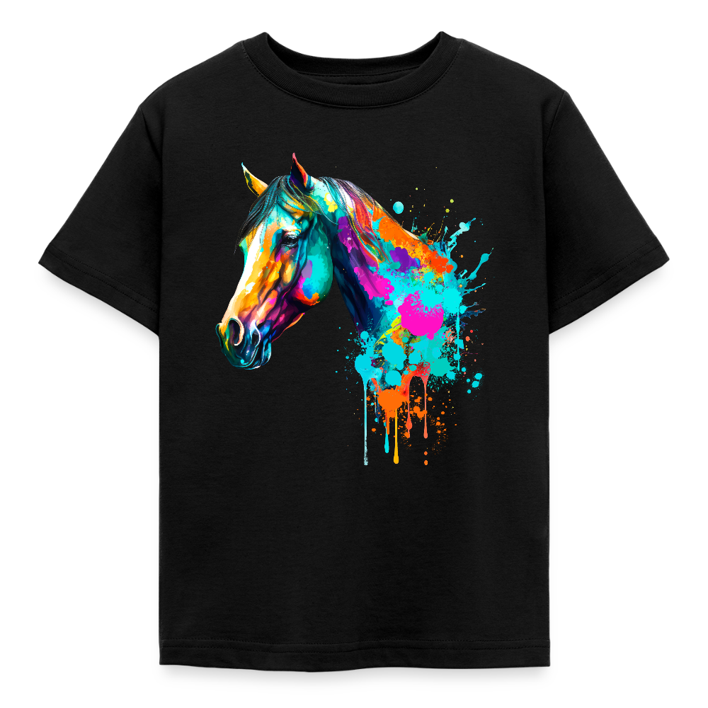 Kinder T-Shirt "Wasserfarben Pferd" - Schwarz
