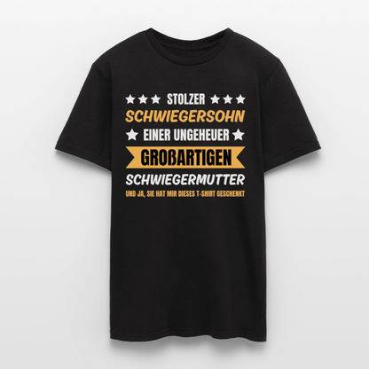 Männer T-Shirt "Stolzer Schwiegersohn einer ungeheuer großartigen Schwiegermutter" - Schwarz