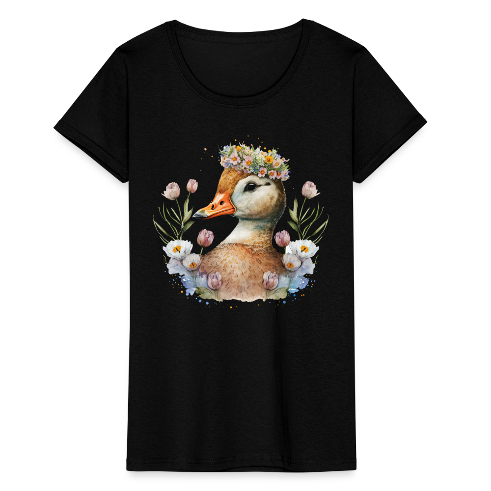 Frauen Bio-T-Shirt "Ente mit Blumen" - Schwarz