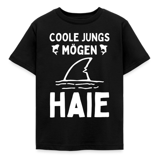 Kinder T-Shirt "Coole Jungs mögen Haie" - Schwarz