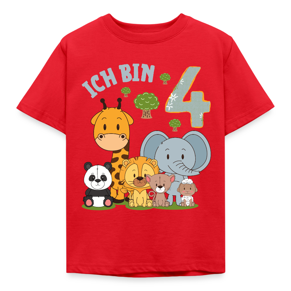 Kinder T-Shirt "Ich bin 4" (Niedliches Tiermotiv) - Rot