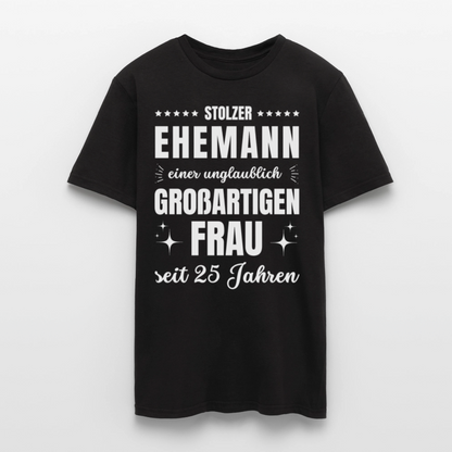 Männer T-Shirt "Stolzer Ehemann einer unglaublich großartigen Frau seit 25 Jahren" - Schwarz
