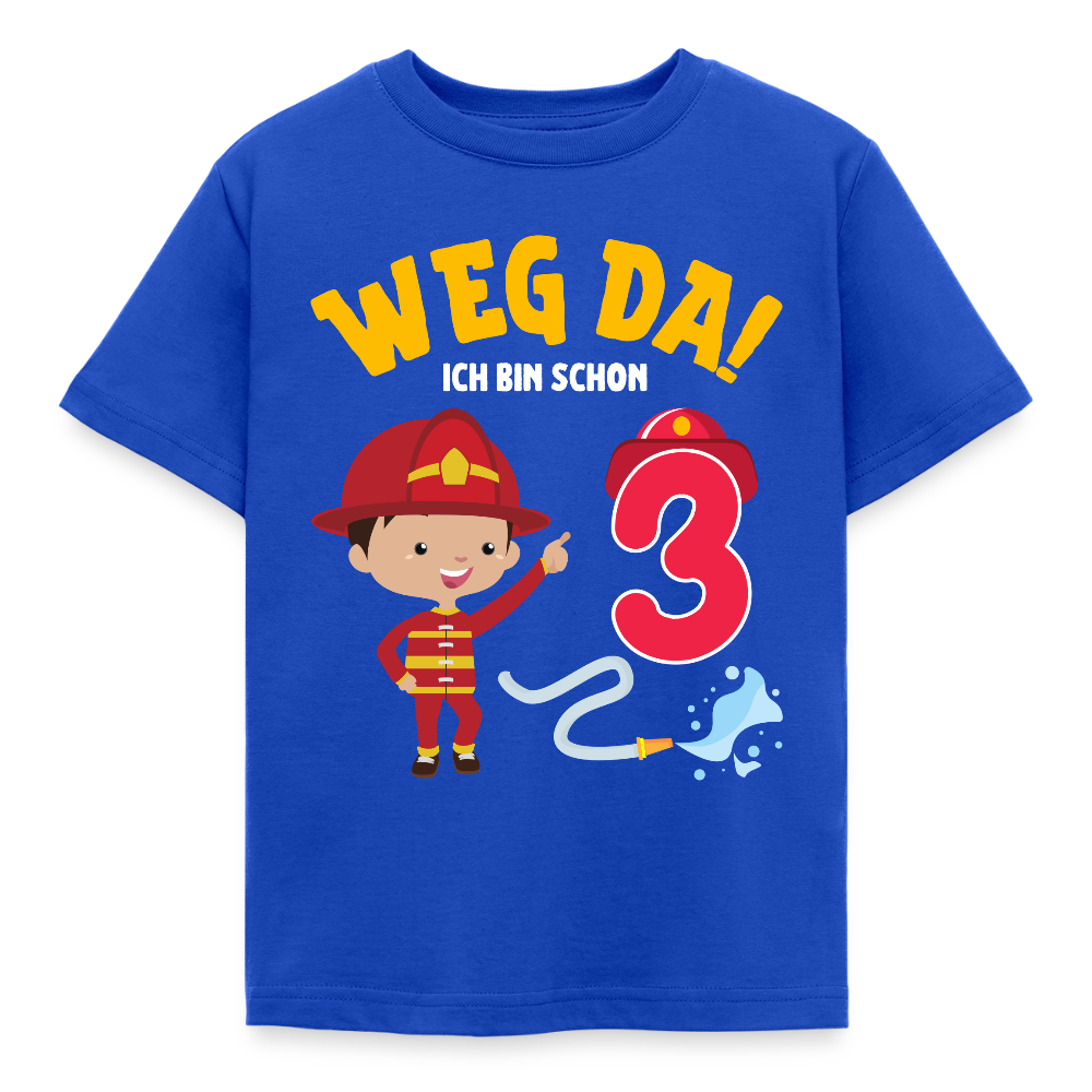 Kinder T-Shirt "Weg da! Ich bin schon 3" (Feuerwehrmann) - Royalblau