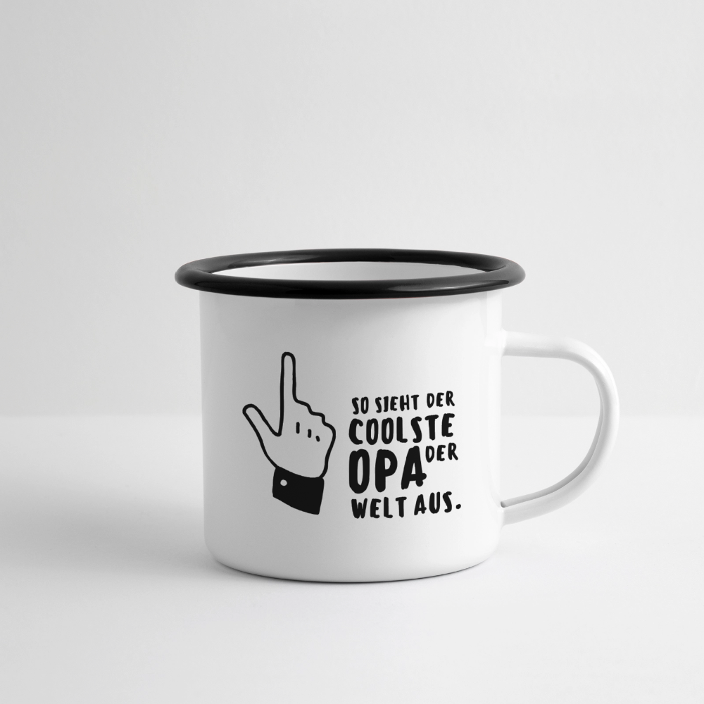 Emaille-Tasse "Coolste Opa der Welt" - Weiß/Schwarz