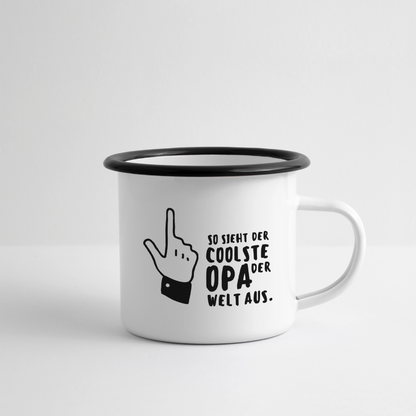 Emaille-Tasse "Coolste Opa der Welt" - Weiß/Schwarz