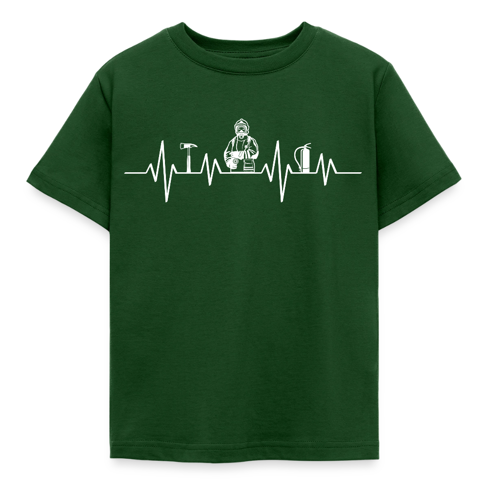Kinder T-Shirt "Herzschlag Feuerwehrmotiv" - Forstgrün 