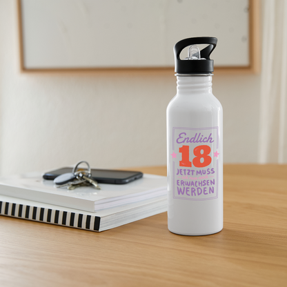 Trinkflasche "Endlich 18 - Nur noch erwachsen werden" - Weiß