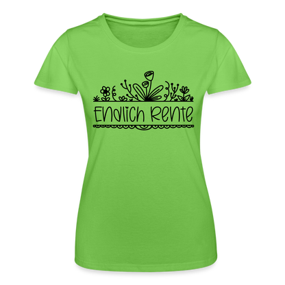 Frauen-T-Shirt "Endlich Rente" (Blumenmotiv) - Hellgrün
