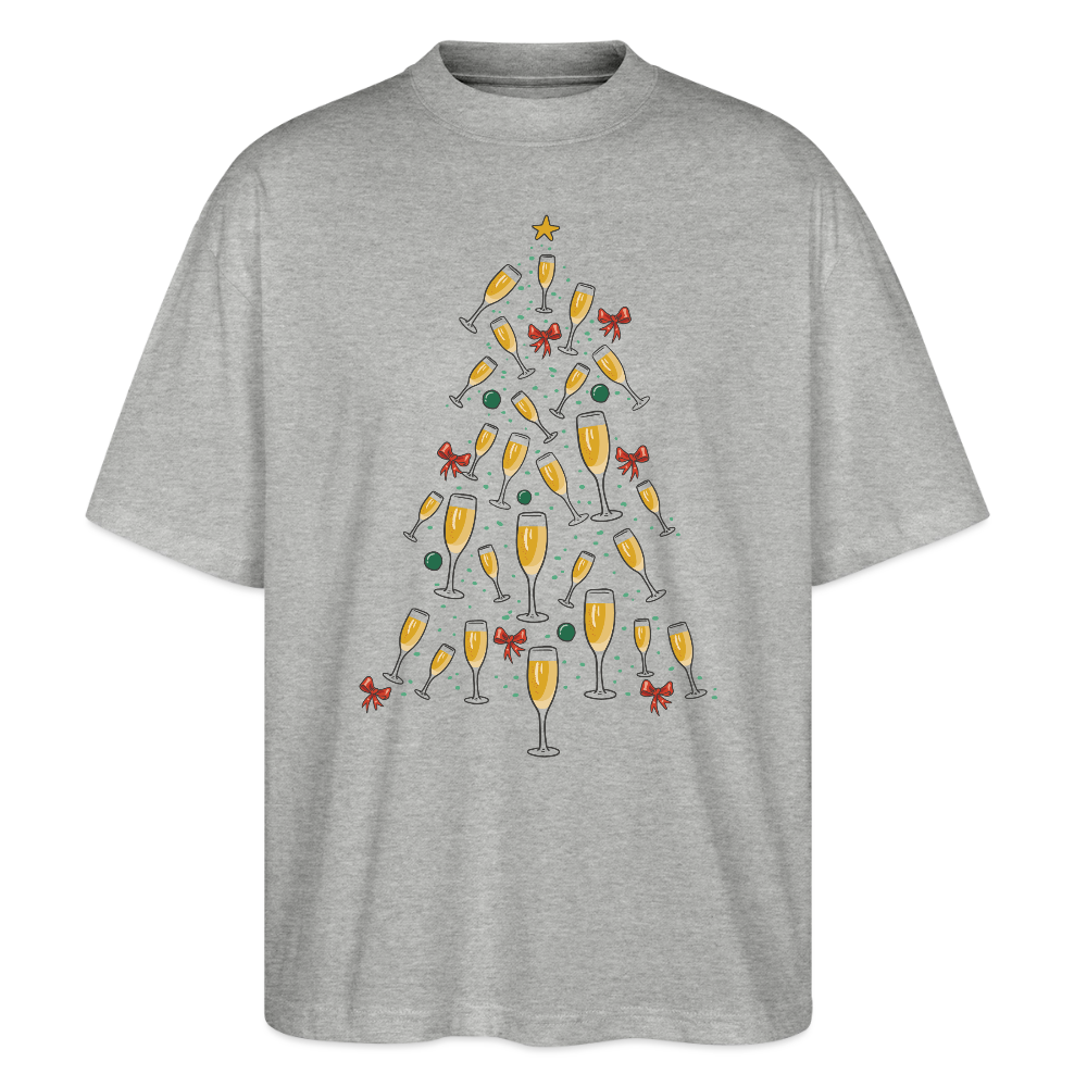 Oversize Bio-T-Shirt "Sektgläser Weihnachtsbaum" - Grau meliert