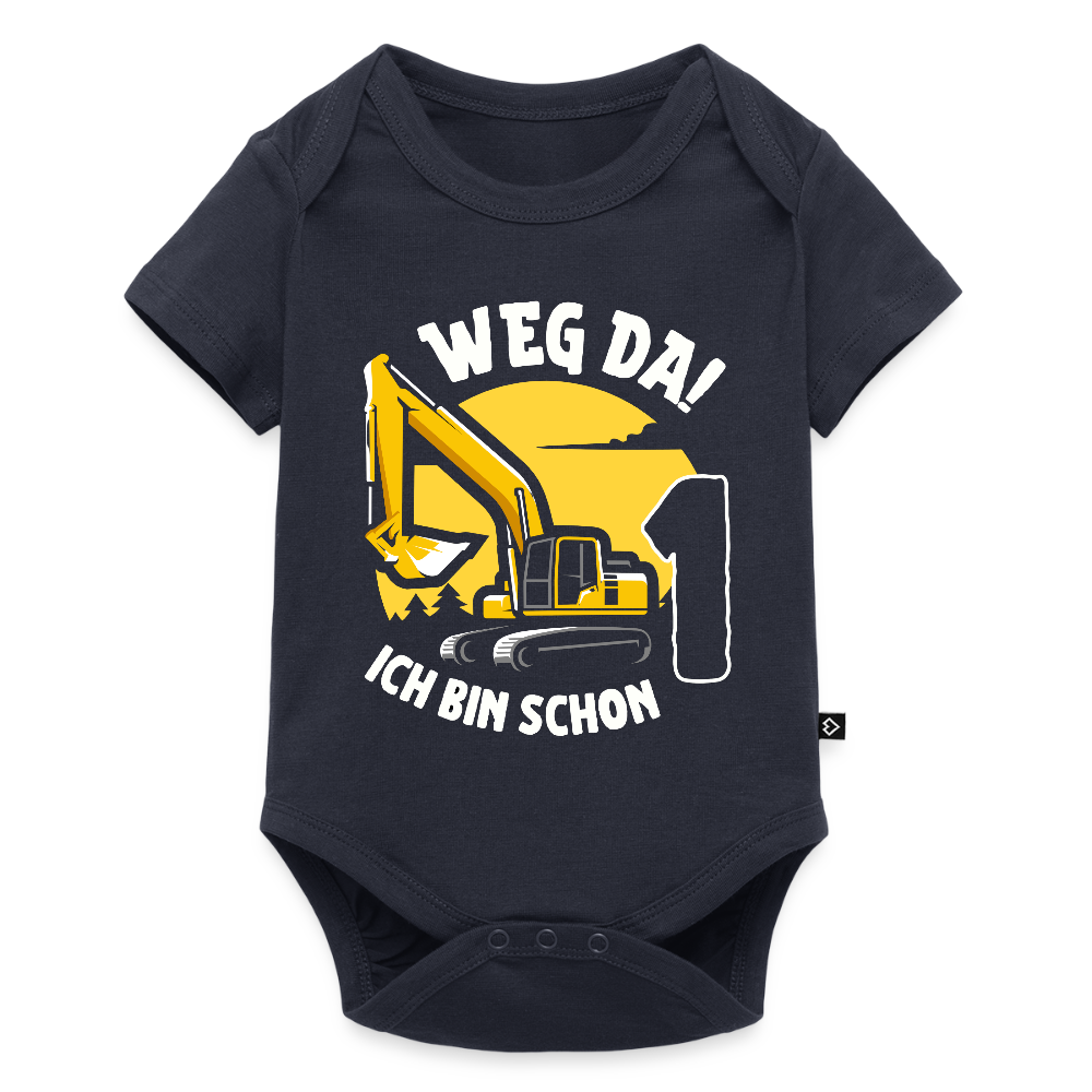 Baby Bio-Kurzarm-Body "Weg da! Ich bin schon 1" (Bagger) - Navy