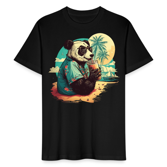 Unisex Bio-T-Shirt "Pandabär mit Getränk" - Schwarz