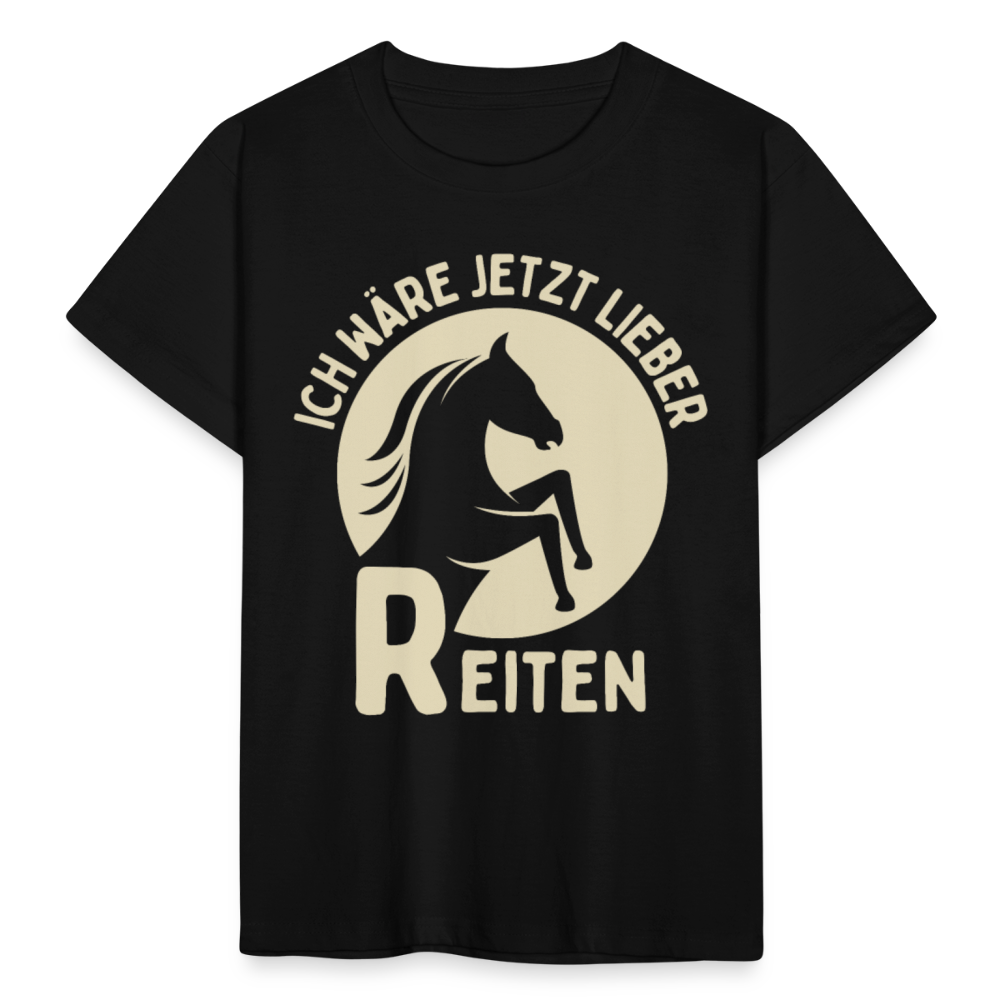 Kinder T-Shirt "Ich wäre jetzt lieber Reiten" - Schwarz