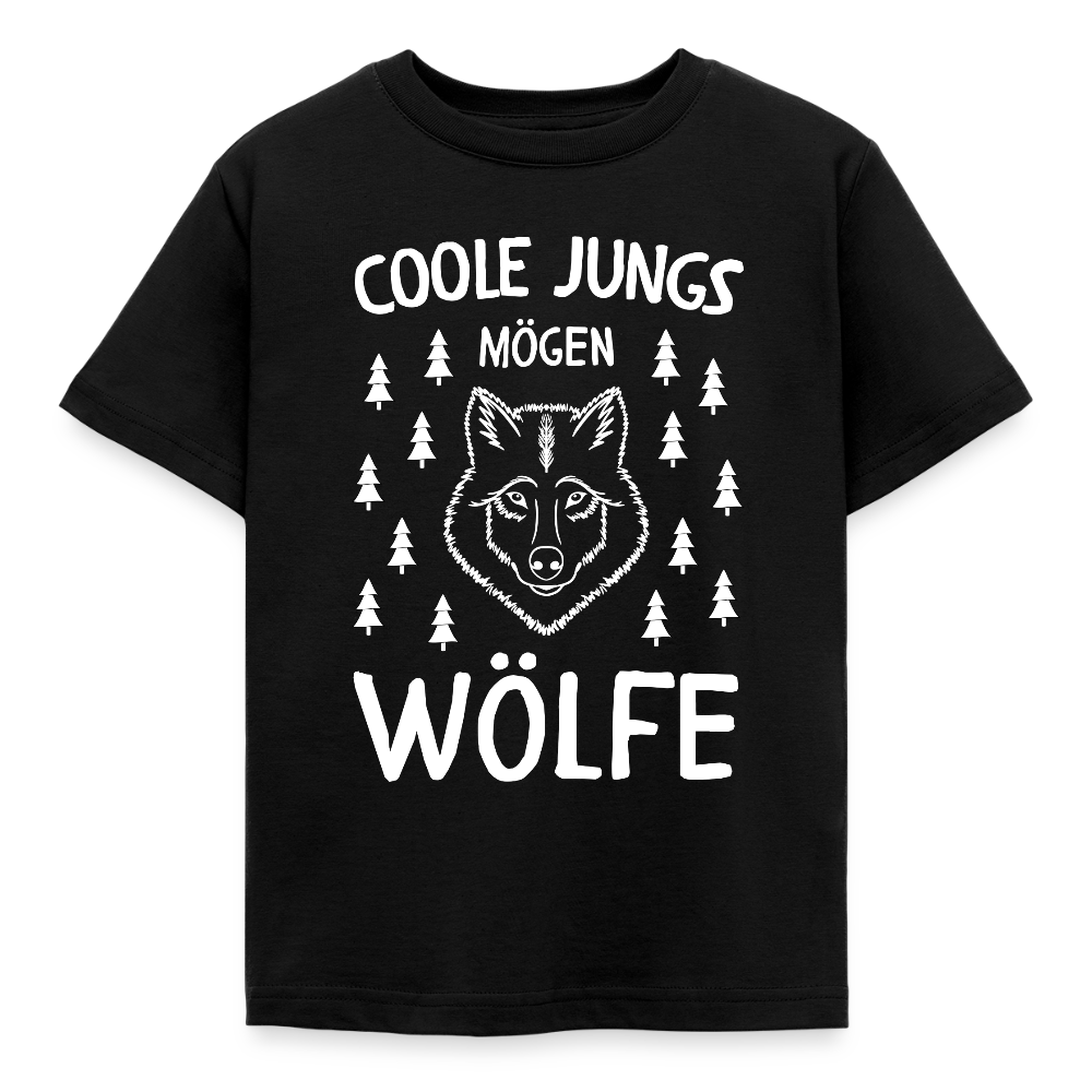 Kinder T-Shirt "Coole Jungs mögen Wölfe" - Schwarz