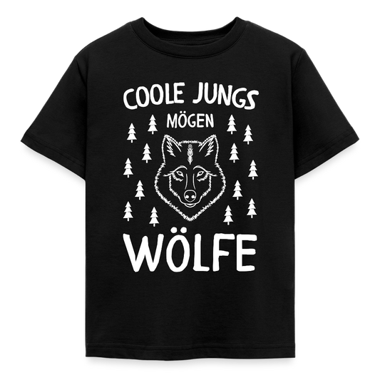 Kinder T-Shirt "Coole Jungs mögen Wölfe" - Schwarz