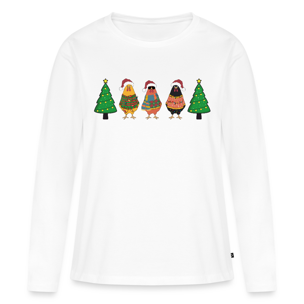 Bio-Langarmshirt "Weihnachtshühner" - Weiß