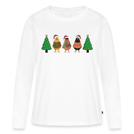 Bio-Langarmshirt "Weihnachtshühner" - Weiß