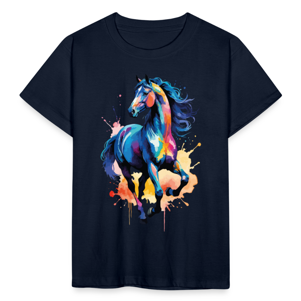 Kinder T-Shirt "Blaues Wasserfarben Pferd" - Navy