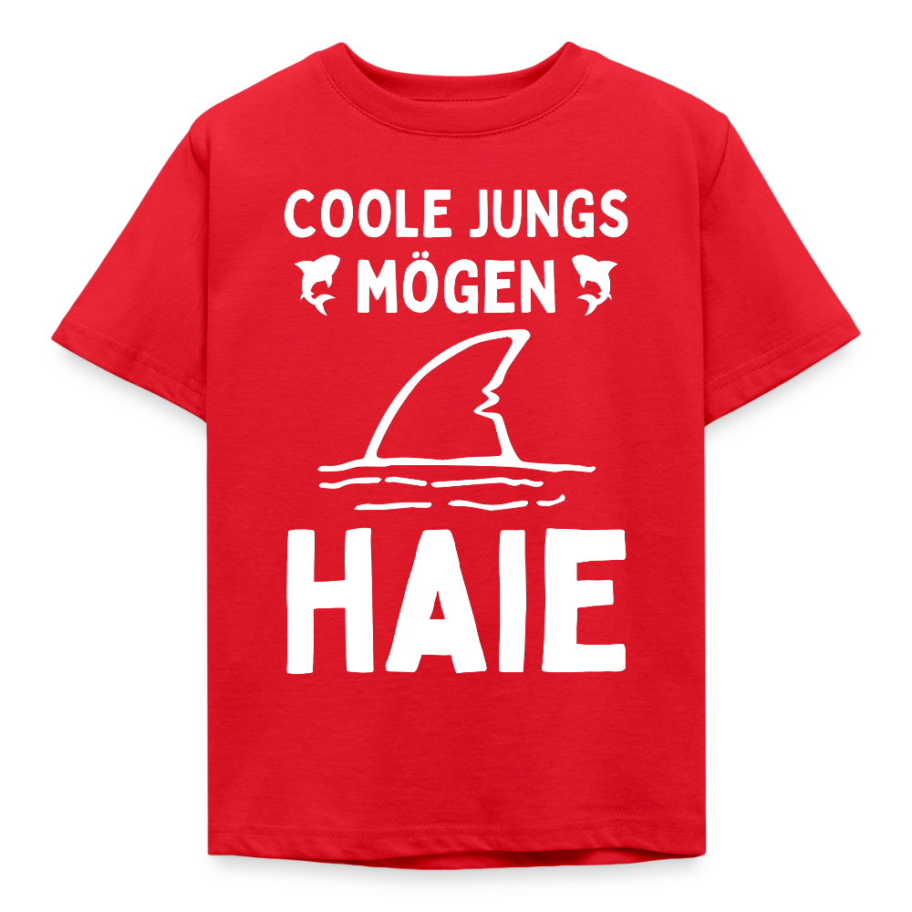 Kinder T-Shirt "Coole Jungs mögen Haie" - Rot
