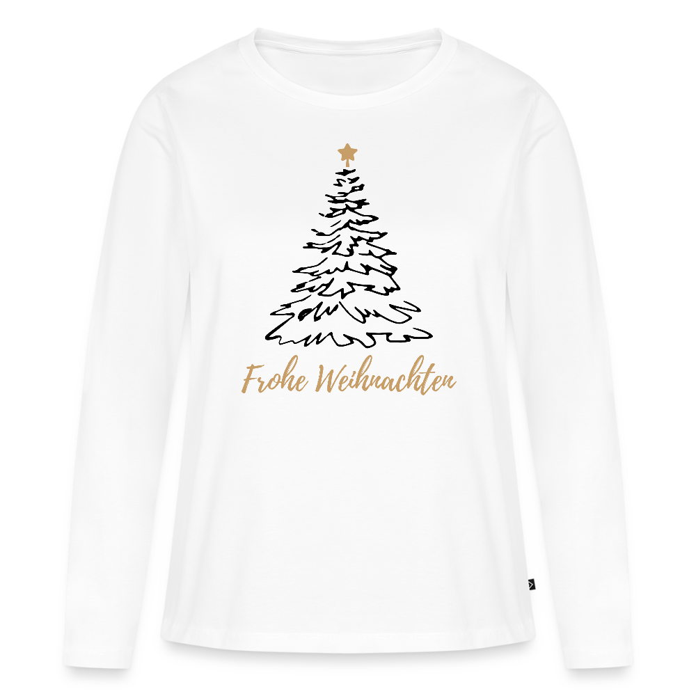 Bio-Langarmshirt "Frohe Weihnachten" (Weihnachtsbaum mit Stern) - Weiß