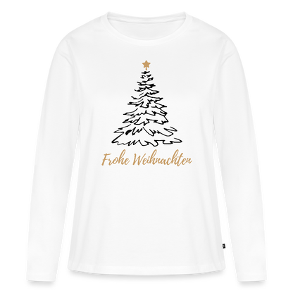 Bio-Langarmshirt "Frohe Weihnachten" (Weihnachtsbaum mit Stern) - Weiß