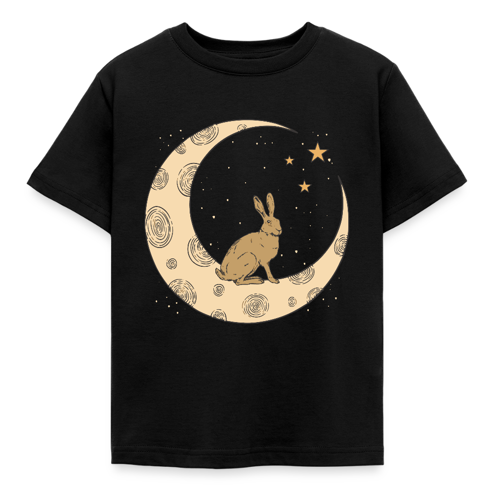 Kinder T-Shirt "Hase auf dem Mond" - Schwarz
