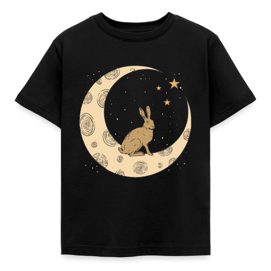 Kinder T-Shirt "Hase auf dem Mond" - Schwarz