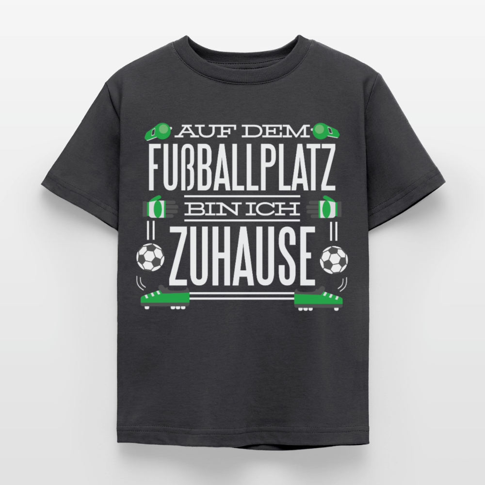 Kinder T-Shirt "Auf dem Fußballplatz bin ich Zuhause" - Dunkelgrau