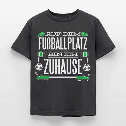 Kinder T-Shirt "Auf dem Fußballplatz bin ich Zuhause" - Dunkelgrau