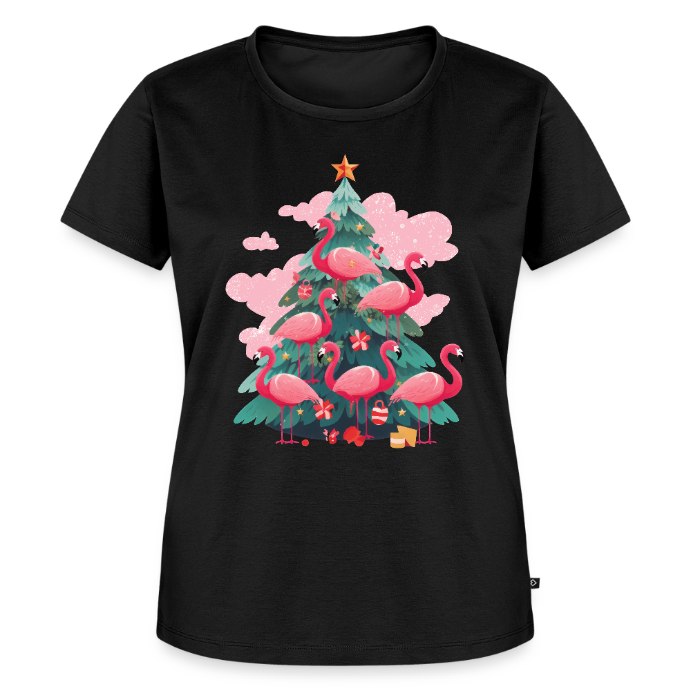 Frauen Bio T-Shirt "Flamingo Weihnachtsbaum" - Schwarz