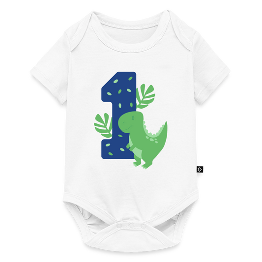 Baby Bio-Kurzarm-Body "Dinosaurier mit der Eins" - Weiß