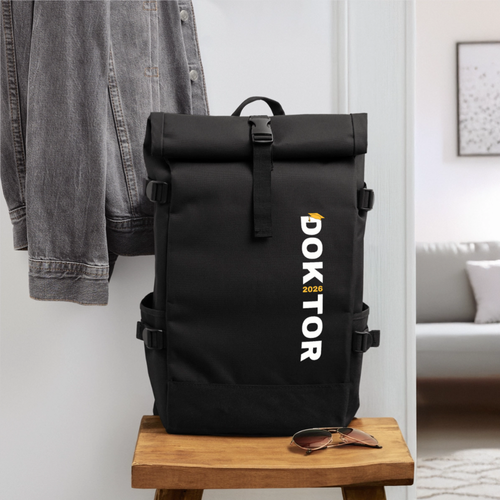 Rolltop Rucksack "Doktor 2026" (Schriftzug) - Schwarz