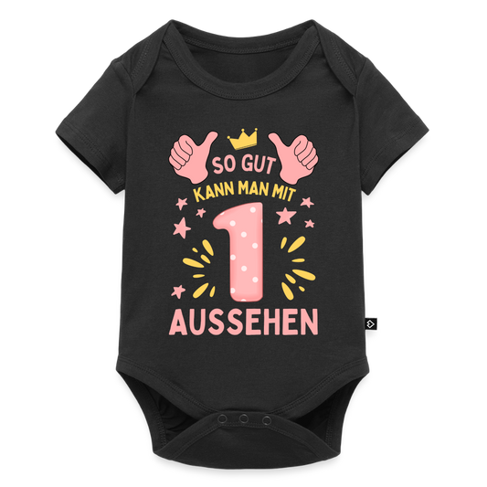 Baby Bio-Kurzarm-Body "So gut kann man mit 1 aussehen" - Schwarz