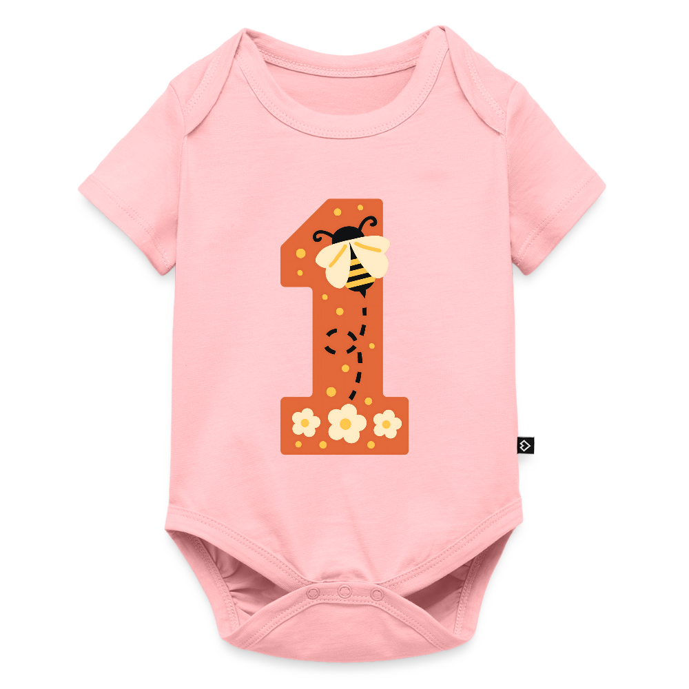 Baby Bio-Kurzarm-Body "1. Geburtstag" (Niedliche Biene) - Rosa