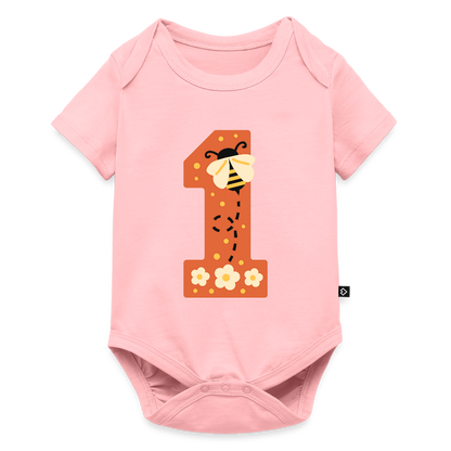 Baby Bio-Kurzarm-Body "1. Geburtstag" (Niedliche Biene) - Rosa