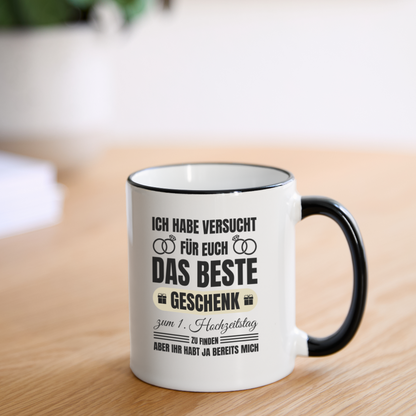 Tasse "Das beste Geschenk zum 1. Hochzeitstag" - Weiß/Schwarz